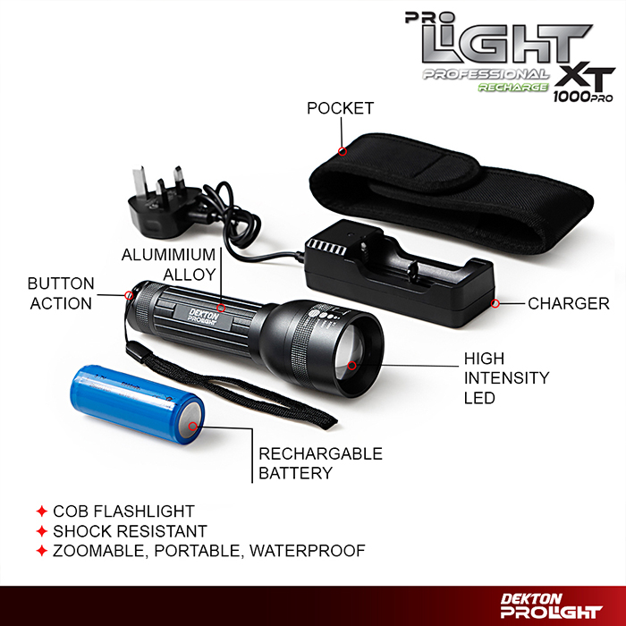 Dekton Pro Light XP1000 Torch USB Rechargeable 1000 Lumens 500 Meter Beam - skroutz cyprus - eshop cy